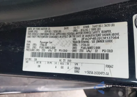 2012 Ford Fiesta Se from USA, damaged, VIN 3FADP4BJ2CM137054